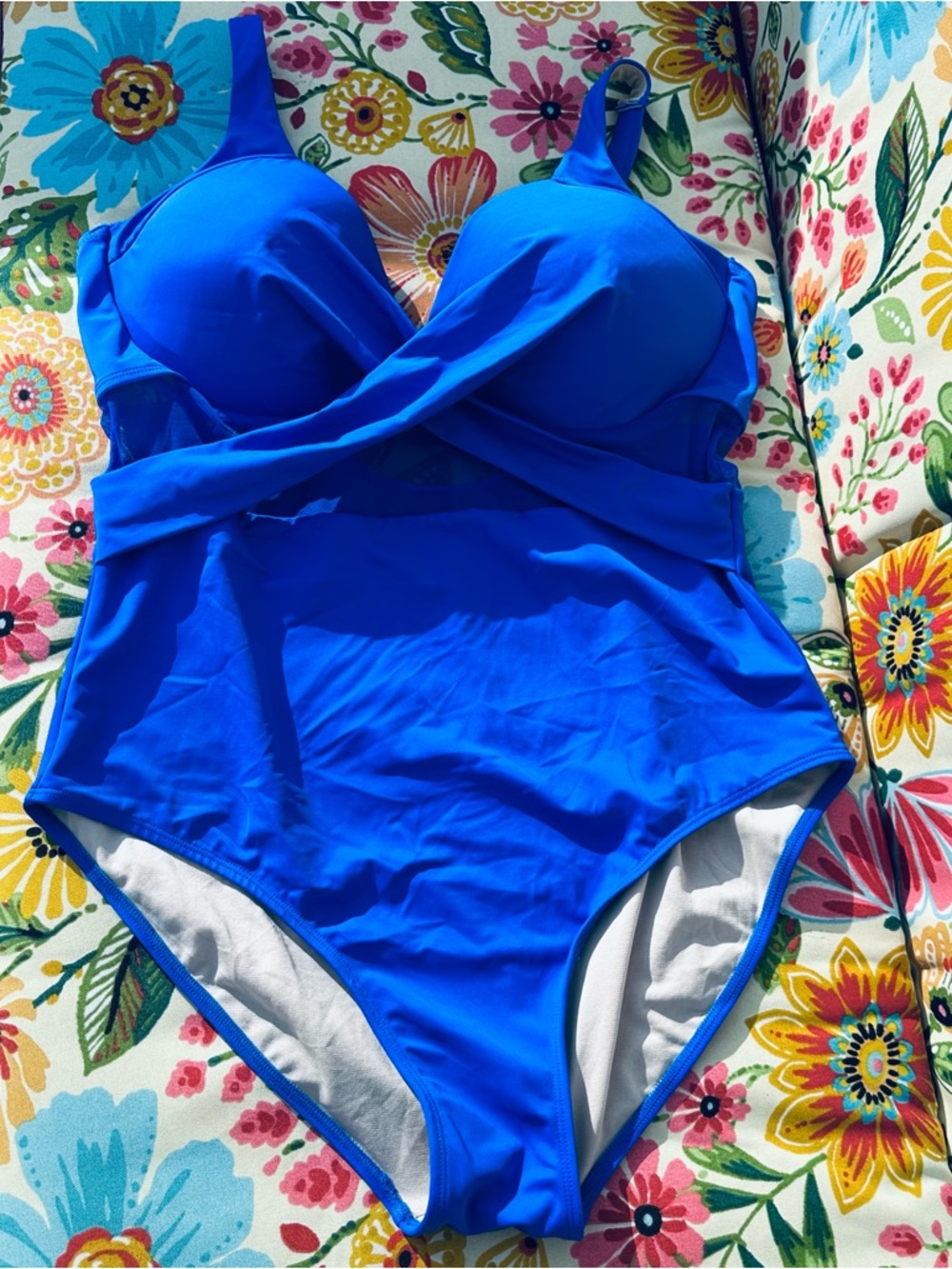 Swimsuits for All Cross Front Mesh Panel One Piece 18